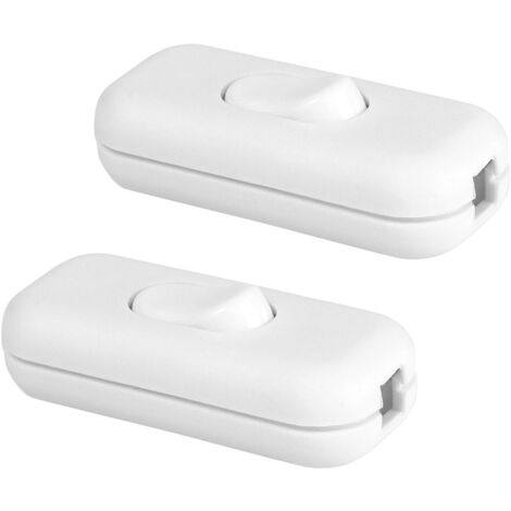 Lot de 2 interrupteurs intermédiaires en ligne, blancs, 6 A 250 V, interrupteur torpille et à bascule, câbles d'alimentation 2 et 3 fils, pour toutes les lampes électriques