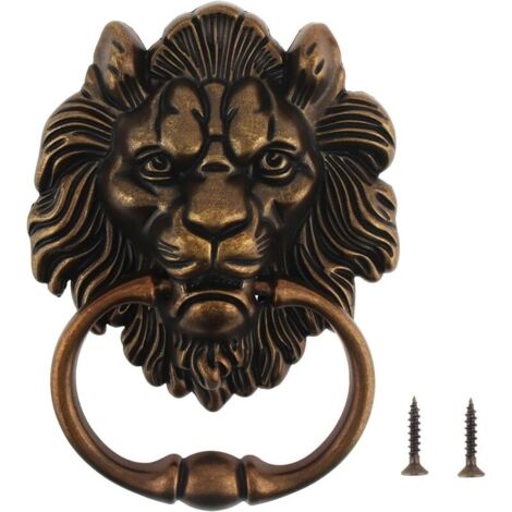 Heurtoir de Porte Lion en Alliage de Zinc Poignée de Porte, 156 117mm Poignée de Tête de Lion Ancienne Heurtoir en Forme de Tête de Lion avec 2 vis (bronze antique) (1/5)