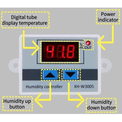 Yuecoom Capteur d'humidité XH-W3005, contrôleur de commutateur d'hygromètre numérique, capteur d'humidité de température XH-W3005 0~99% RH 12V/24V/220V (220V) Fermes Usines(12V Yuecoom Capteur d'humidité XH-W3005, contrôleur de commutateur d'hygromètre numérique, capteur d'humidité de température XH-W3005 0~99% RH 12V/24V/220V (220V) Fermes Usines(12V