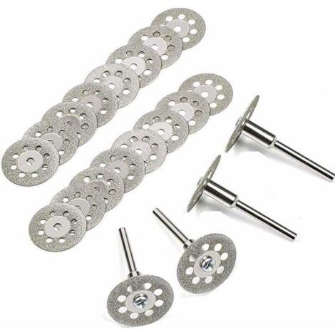 Disque Diamant de Coupe, 20Pcs 22mm Diamant Mini Disques à Tronçonner avec 4 Pièces Mandrins Tiges pour Disques Rotatifs pour outils rotatifs verre gemmes Disques de coupe