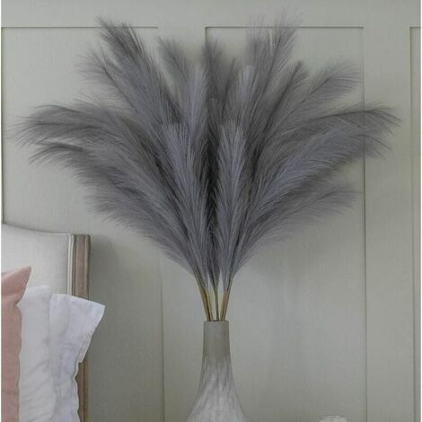 Grande Herbe de Pampa Gris Faux 5 Tiges Extra Moelleux Faux 70cm Bouquet de Fleurs Plume Salon Home Decor Boho Home Decor Grand Vase Table Fleur Mariage, Gris
