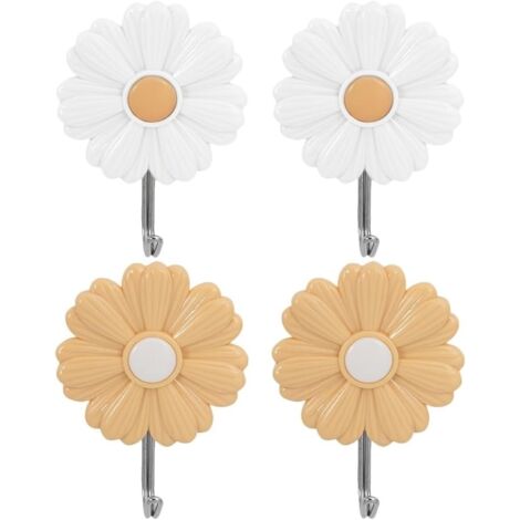 Lot De 4 Crochets AdhéSifs Muraux DéCoratifs Petite Marguerite Pour Chambre D'Enfant Porte Manteau Sans PerçAge AdhéSif Fort Pour Serviettes CléS VêTements