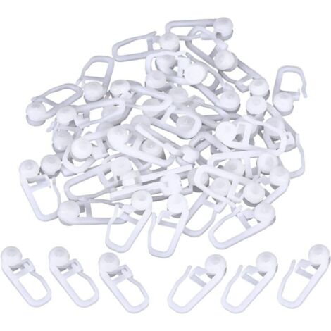 Clips de Rideau Roulant Crochets de Rideaux en Plastique Blanc pour Voie Type Rideau, 50 Paquets (Clips)25cm