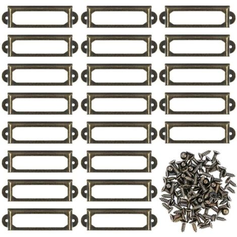 Lot de 50 porte-étiquettes en métal avec vis pour meubles, tiroirs, armoires, cartes, plaques de nom pour bureau, bibliothèque, étagères - Bronze (S-59 x 17 mm)