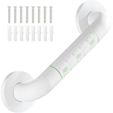 Barre d'appui de douche droite en acier inoxydable avec finition plastifiée, poignée de douche murale antidérapante, porte-serviettes, blanc 30 cm (1/5)