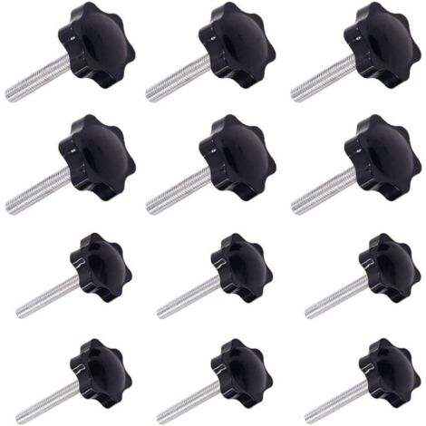 12 Pièces M6 (32 ) × 40mm et M8 (38 ) × 40mm Poignée de Serrage à Filetage Mâle Gripandles vis Boutons Poignées Bouton étoile