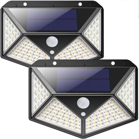 Lot de 2 Lampe Solaire Extérieur 100LED, avec détecteur de mouvement, Ip65 Extérieur étanche, avec 3 modes, pour jardin, clôture, terrasse, porte d'entrée, garage