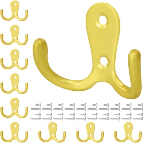 Crochet Porte Manteau Double Patères à Vêtements avec Vis Crochet de Manteau Mural pour Salle de Bain Cuisine 10 Pièces Or