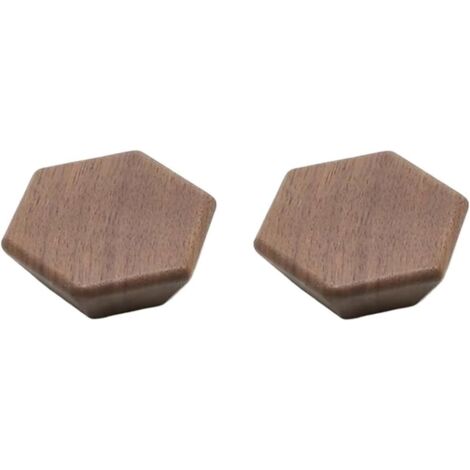 Lot de 2 boutons de tiroir hexagonaux en bois de noyer, 60 mm avec vis – Quincaillerie de poignée de porte en bois naturel – Poignées de meubles d'armoire, d'armoire, de placard et de tiroir, (1/5)