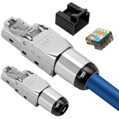 Lot de 2 connecteurs CAT7 RJ45 LSA blindés sans outil pour câble de pose/câble patch, fiche réseau CAT 7 avec coque de protection, entièrement blindé STP, AWG 23-26 (2 pièces)