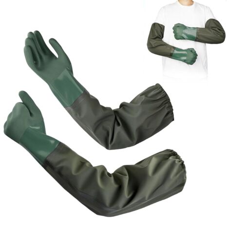1 Paire Gants Longs 70cm Gant Menage en Caoutchouc Gant Protection Chimique Imperméables Étanches Antidérapants pour Nettoyage Étang Industrie Agriculture Pêche Construction