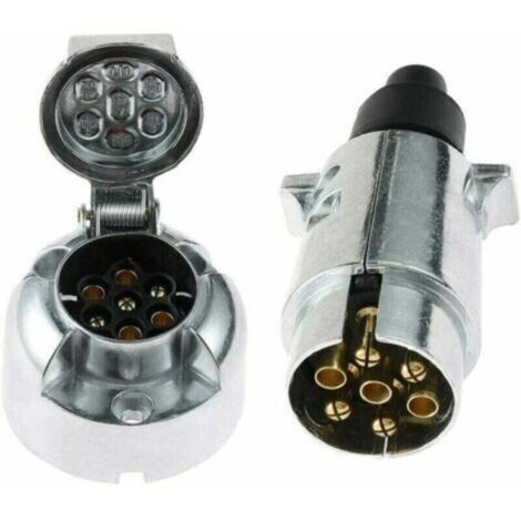 Prise Remorque 7 Broches Mâle Métal Et Prise Remorque 7 Broches Femelle Métal,12V Adaptateur Prise pour Remorque 7 Broches fiche Attelage remorque 7 Broches mâle Aluminium Étanche(SKM0701)