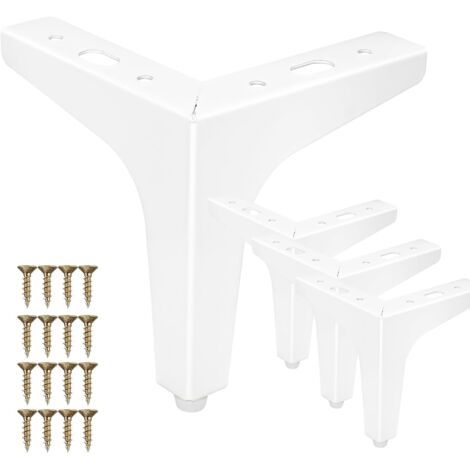 Lot de 4 pieds de meubles en métal blanc - Hauteur : 10 cm - Design triangle diamant - Pour armoire, canapé et étagère - Pieds stables avec vis - Montage facile