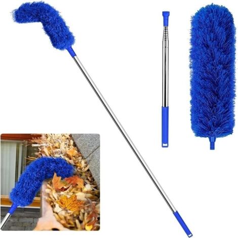 Brosse de Nettoyage GouttièRe Outil Toiture avec Mât TéLescopique Extensible 8,2 Pieds Garde Facile à Retirer, Bleu