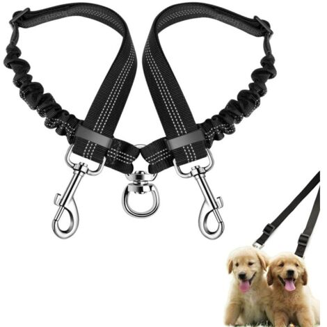 Séparateur de laisse double pour chien, sans enchevêtrement, coupleur de laisse pour chien, rotation à 360° double laisse réfléchissante absorbant les chocs réglable, Convient aux Chiens de Petite, Mo