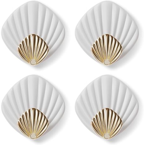Crochet Adhésif Mural en forme de coquillage, HP004-W Crochet Autocollant Moderne pour Salle de Bain et Cuisine, Patere porte manteau, Crocher adhesif pour mur, Lot de 4, Blanc
