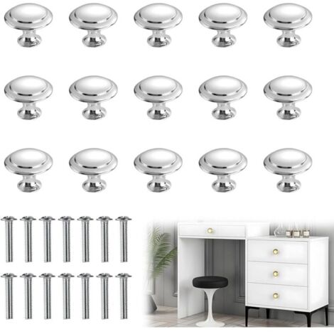 Lot de 10 boutons de meuble ronds de 30 mm pour placards, poignées de cuisine rondes avec vis pour meubles, tiroirs, portes et salles de bain (argent) (1/5)