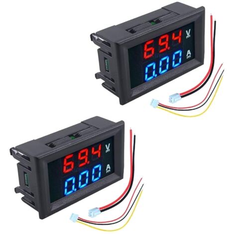 2PCS 0.28" Voltmètre Numérique Ampèremètre DC 0100V 10A Double Panneau D'affichage LED 3 Bits Amp Tension Courant Volt Ampèremètre Testeur (Rouge-Bleu)
