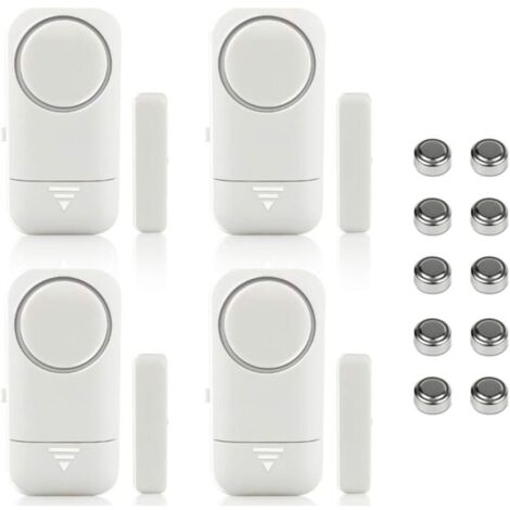 Lot de 4 alarmes magnétiques pour fenêtre et porte - Alarme maison- Système anti-vol sans fil - Piles incluses- Anti-Intrusion Anti-Vol Contre Cambriolage Détecteurs 120dB Sirène avec Piles- Blanches (1/5)