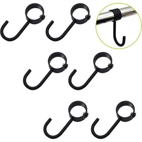 Lot de 6 crochets coulissants en acier inoxydable pour rangement de cuisine - Noir - Diamètre : 25 mm