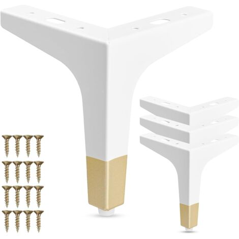 Lot de 4 pieds de meubles en métal de 15 cm – Pieds de rechange modernes en forme de triangle diamant blanc/doré pour armoire, canapé, table, ottomane
