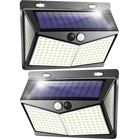 Lampe Solaire Exterieur, Projecteur LED Exterieur Detecteur de Mouvement 208 Led Ip65, Lumiere Spot LED Solaire Exterieur, Eclairage Exterieur avec Detecteur,Applique Murale pour Jardin Piscine-2 Pack