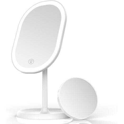 Miroir à Maquillage LED, Miroir, Réglage d’Éclairage Smart und Recharge USB, Miroir de Table