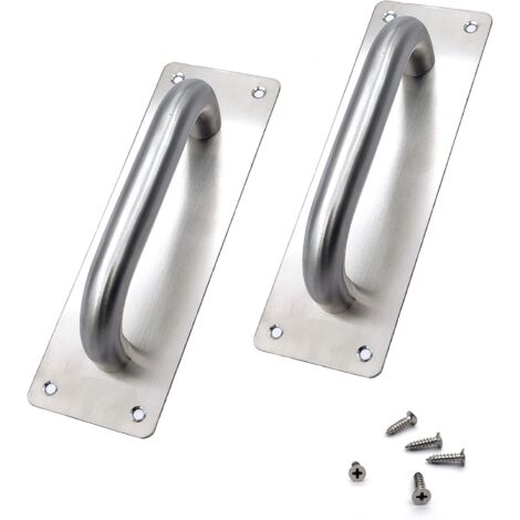 Lot de 2 poignées de porte coulissantes, poignées de porte en acier inoxydable, portes coulissantes, poignées de porte avec plaque métallique (200 x 65 mm)