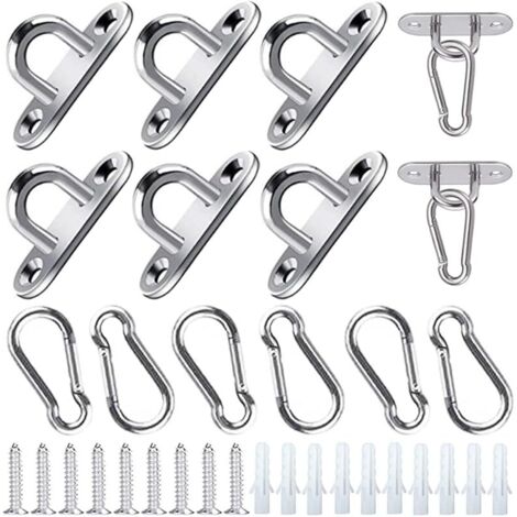 12 Pieces Stainless Steel Eye Plate M5 Anchor Plate Carabiner Eyelet Stainless Steel Ceiling Hook with Screws and Expansion Tube for Swing Hooks Hammocks Awnings Boat Deck Accessories