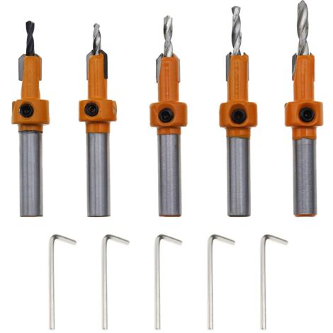 Foret à cône torsadé en alliage 2.8/3/3.2/3.5/4mm, ensemble d'outils de chanfreinage du bois avec clé hexagonale 5 pièces (1/5)