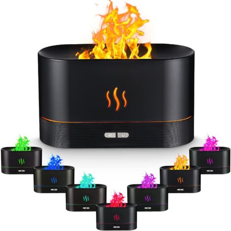 Diffuseur d'Huiles Essentielles, 180ML 7 Couleurs avec Effet Flamme, Silencieux Humidificateur Aromathérapie pour Bureau Yoga, Arrêt Automatique sans Eau