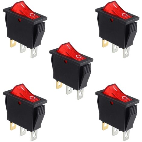 5Pcs Interrupteur à bascule lumineux rouge, ON/OFF 3 broches 3 positions Interrupteur à bascule pour bateau Snap AC 250V/15A 125V/20A KCD3-101 (1/5)