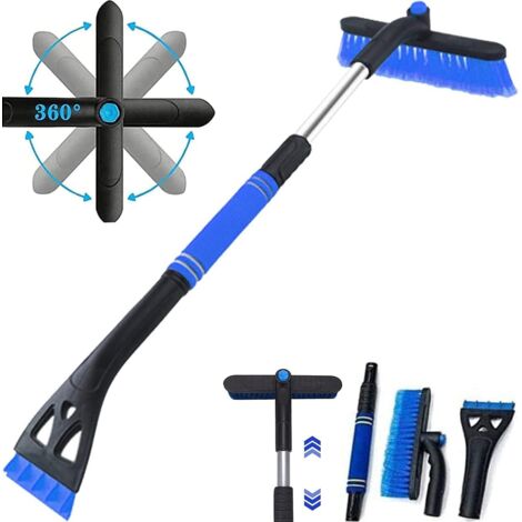 Brosse à neige 3 en 1, grattoir de voiture, brosse de voiture, grattoir à givre, poignée en mousse de grattoir à glace, brosse à neige rétractable de voiture (bleu)