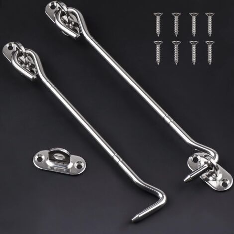 Lot de 2 loquets à œil de 8 pouces - Loquet à crochet robuste pour armoire, placard, fenêtre, porte de grange coulissante