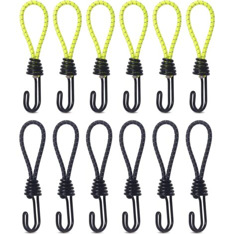 Tendeurs Elastique, cordon élastique, cordon élastique robuste avec crochet, crochet métallique antichoc, cordon élastique pour camping, tentes, bagages 12pc