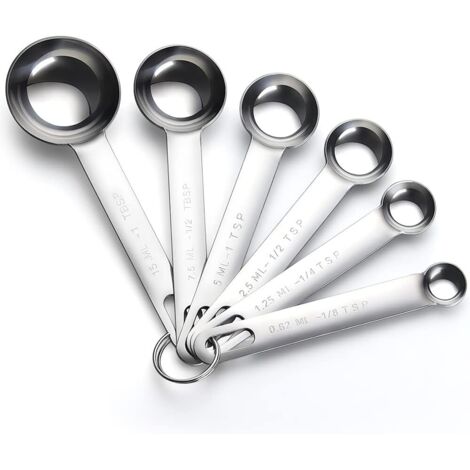 Cuillère doseuse,6 pièces Inoxydable cuillères à mesurer polies au Miroir 1/8 TSP, 1/4 TSP, 1/2 TSP, 1 TSP, 1/2 TBLS et 1 TBLS