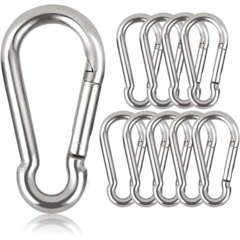 Lot de 10 mousquetons porte-clés, 80 mm x φ8 mm, charge maximale : 250 kg