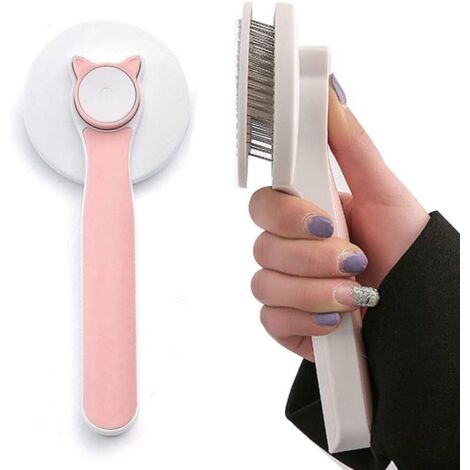 Brosse pour Chat & Chien - Brosses Autonettoyantes Anti Poils Morts pour Chiens & Chats - Accessoire pour Animaux à Poil Long ou Court - Ne Tire Pas Les Poils pour Un Toilettage Facile - Rose