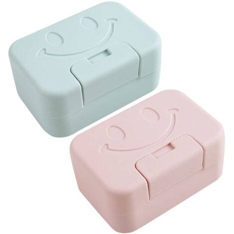 Porte-savon de voyage, paquet de 2 porte-savon en plastique avec couvercle, boîte de rangement de savon facile à nettoyer pour salle de bain, douche et cuisine