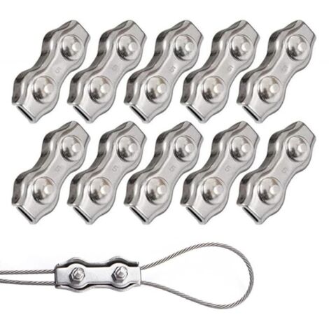 10 Pièces Duplex Clips M5 Câble Métallique Clips Inoxydable 304 Pinces Duplex pour Gréement de Câble Métallique de 5 mm