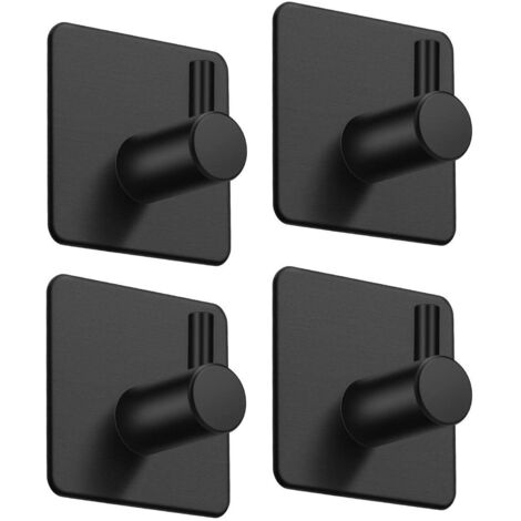 Lot de 4 crochets de salle de bain, acier inoxydable, noir