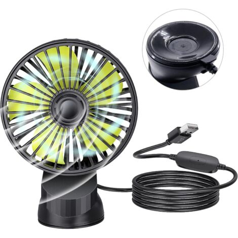 Ventilateur de voiture USB avec ventouse, 1 pièce 5 V 1 A USB Ventouse Ventilateur électrique portable Ventilateur de bureau avec 3 vitesses pour tableau de bord de voiture Fenêtre Bureau à domicile