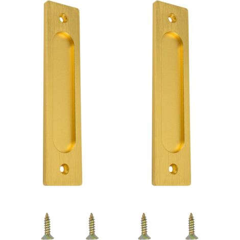 Poignée de porte coulissante rectangulaire, poignée de porte coulissante encastrée en aluminium avec vis de montage, adaptée aux portes coulissantes (Or brossé, 2 pièces)