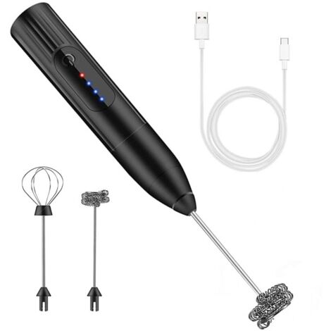 Mélangeur à mousse de lait avec 2 embouts interchangeables, USB, parfait pour cappuccino, latte, chocolat chaud, noir