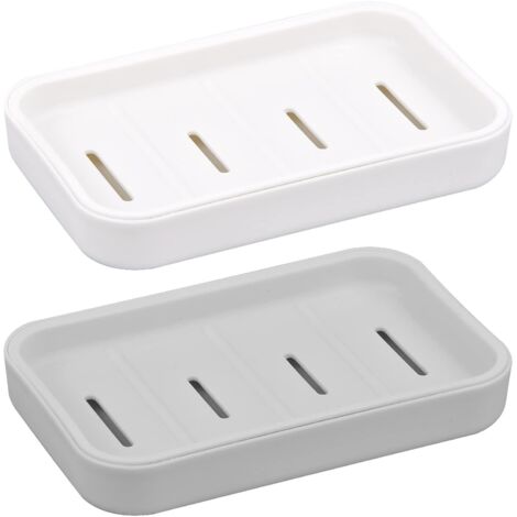 Porte-savon 2 pièces, porte-savon avec bac de vidange amovible, porte-savon avec drain, porte-savon de douche en plastique, porte-savon portable pour salle de bain, douche, cuisine (gris + blanc)
