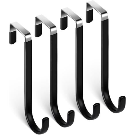 Crochet de Porte, 4 x Patère Porte en Acier Inoxydable, Crochets pour Rebord de Porte Tiroir, Porte Manteau pour Porte, Tiroir, Placard Armoire, Salle de Bains, Cuisine -Noir