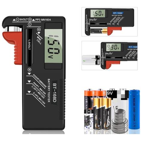 Testeur de Piles numérique,Testeur de Piles Universel,Batterie Testeur,pour AA, AAA, C, D, PP3, 9V, 1.5V, Piles Bouton - Fonctionne sans Pile