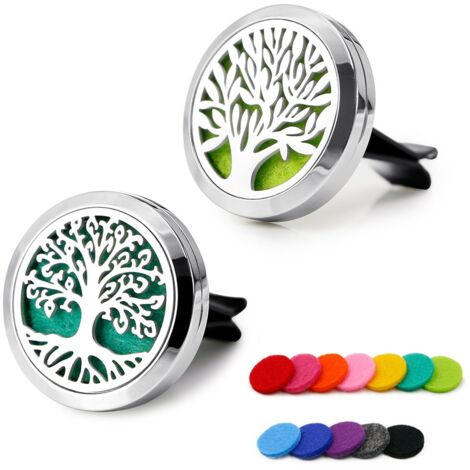 Diffuseur d'huiles essentielles d'aromathérapie pour voiture, 2 pièces, 30mm, médaillon en acier inoxydable avec Clip de ventilation, 12 tampons en feutre (1/5)
