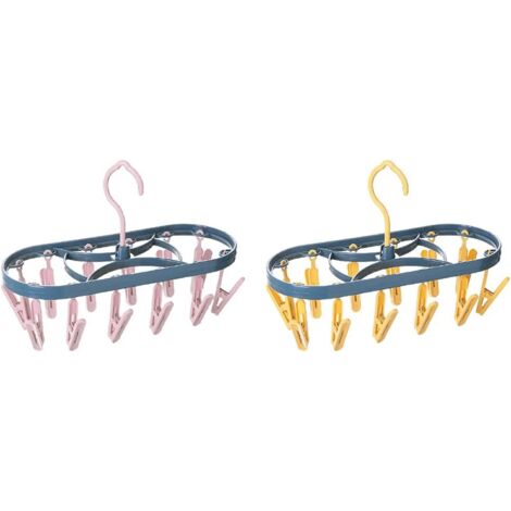 Lot de 2 cintres de séchage en plastique avec 12 pinces, portables pour sous-vêtements, chaussettes, soutien-gorge, culottes, gants, intérieur et extérieur