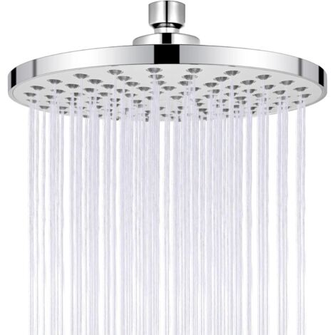 Pommeau de douche haute pression de 8 pouces, aspect chromé moderne de luxe rond, buses en silicone, pommeau de douche réglable rond